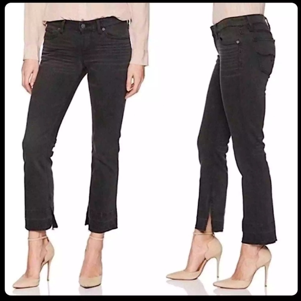 Lucky Brand Lolita Shrunken Boot Cut Kick Flare Slit Distressed Jeans Black 2/26